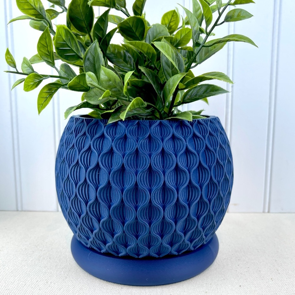 Blue Textured Vase and base 4.5”
